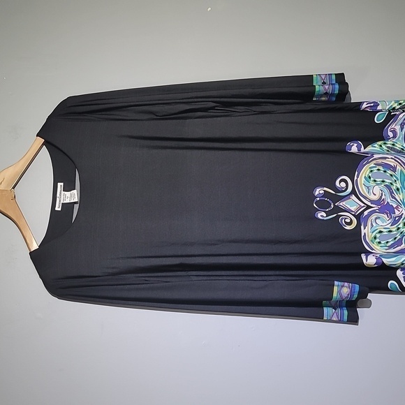 Serengeti Black Long Sleeve Flowy Stretch Print Dress - Picture 1 of 7